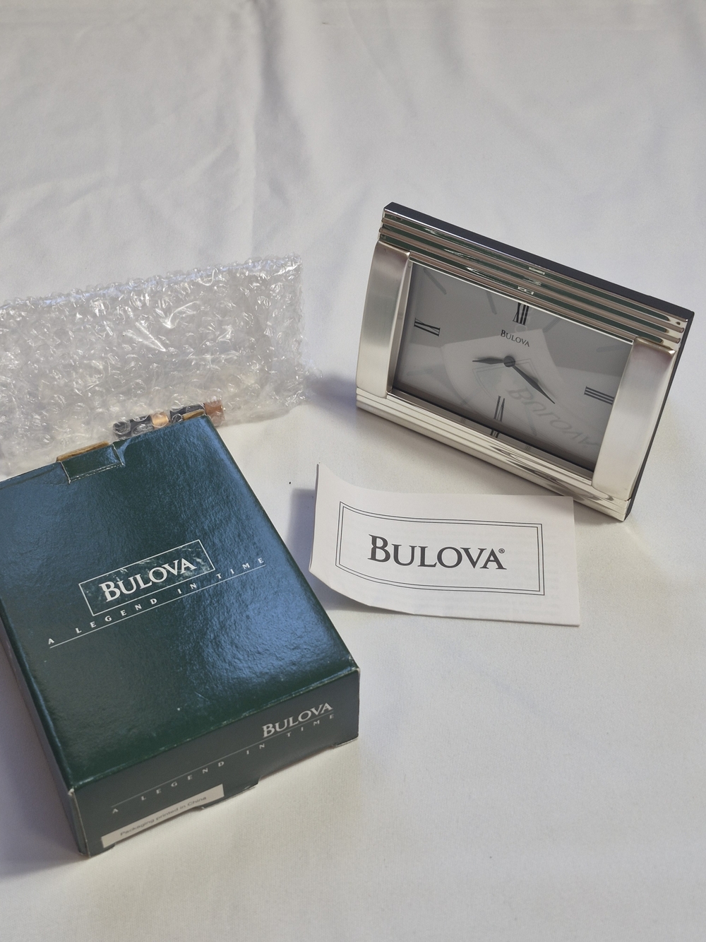 Bulova Desk Clock Chrome Rectangular Mantel Clock New In Box